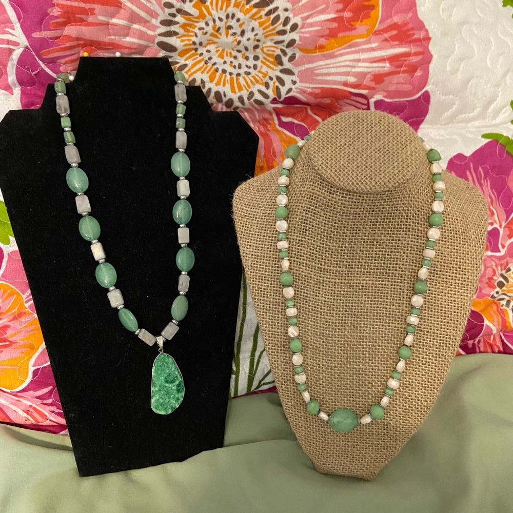 Jade and Pink Quartz Necklaces